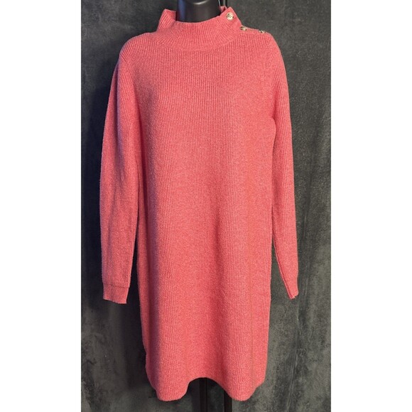 Loft Dress Womens Large Orange Cowl Neck Sweater Dress Long Sleeve Knee Length M - Picture 2 of 10